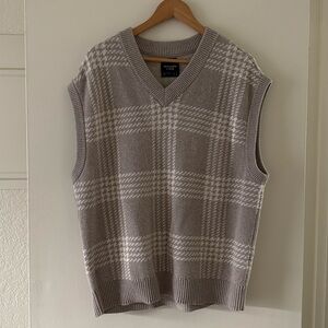 Abercrombie & Fitch Sweater Vest Mens Oversized Beige Plaid Cotton Knit - L